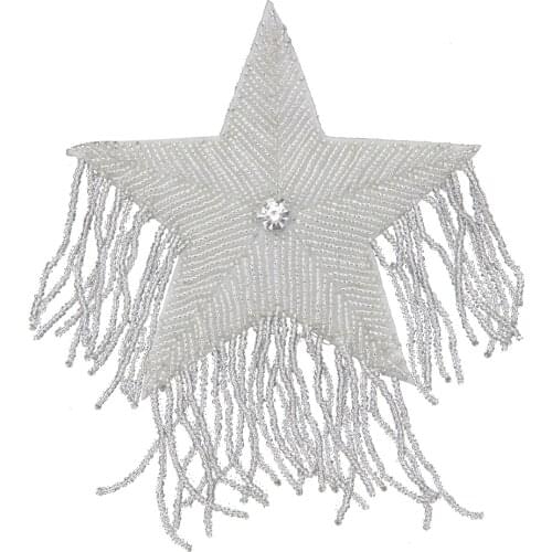 Handmade Beads Fringe Star Patches Tassel Badges Sew on Jacket Shoulder Dance wear Clothes Fringe Tassel Applique