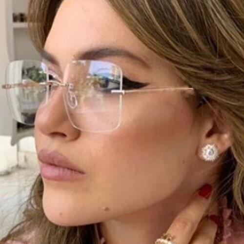 2020 Fashion New Anti Blue Light Blocking Glasses Square Flat Mirror Men Women Rimless Personalized Metal Eyewear Clear Lens