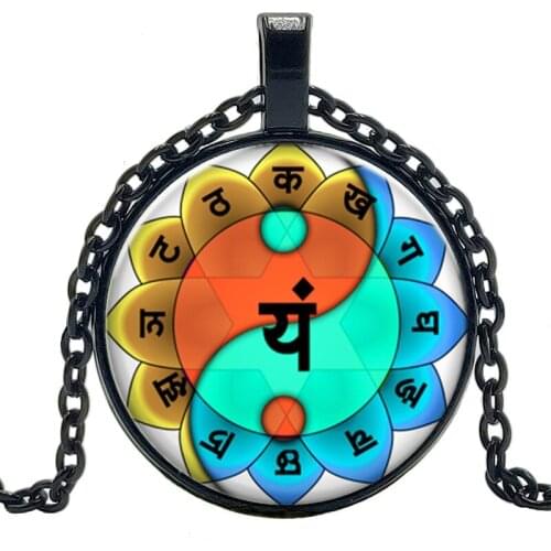 New Jewelry Statement Necklace Yoga OM Yin and Yang Creative Time Glass Convex Round Pendant Necklace Childrens Gift