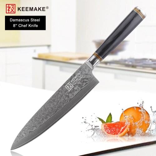 KEEMAKE 8" Chef Knife Japanese Damascus VG10 Steel Blade Kitchen Knives Color Wood +Resin Handle Sharp Meat Cut Cooking Tools