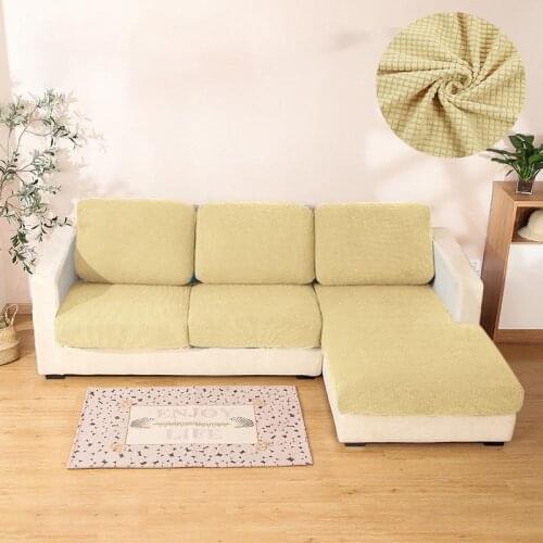 Solid Color Sofa Cushion Cover Plaid Slipcover For Living Room Elastic Seat Cushion Cover Thick Polar Fleece Funiture Protector