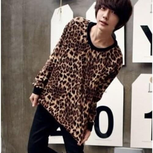 Autumn and winter new Korean version of the large size long-sleeved t-shirt T leopard t-shirt men boys mens base performance st
