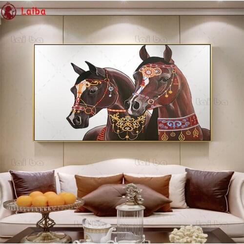 Full Square Round Modern art, two horses wearing ornaments 5d Diamond Embroidery sale Diamond Painting 5d DIY Diamond Mosaic