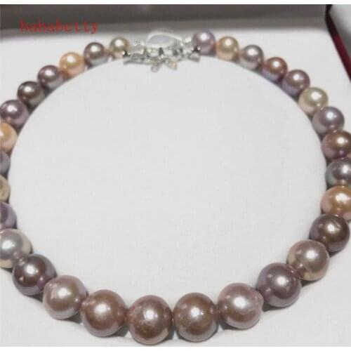 Luxury NEW Natural 13-15mm multicolor Baroque Edison Freshwater Cultured Nuclear Pearl Beautiful necklace Bowknot is clasp 18"