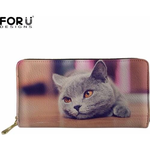 FORUDESIGNS Luxury Wallet Women 2021 Ladies Purse Lovely 3D Animal Cat Pattern Card Holder Coin Storage Cases for Female Money