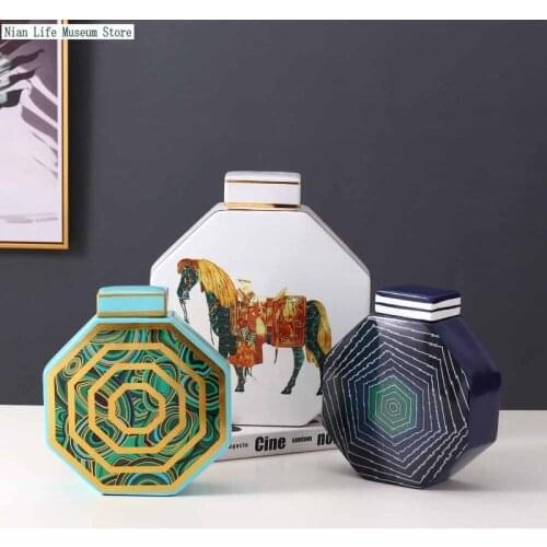 Christmas Decoration Ceramic Storage Jars Nordic Golden Stroke Desktop Flower Vase Home Wedding Housewarming Holiday Decorations