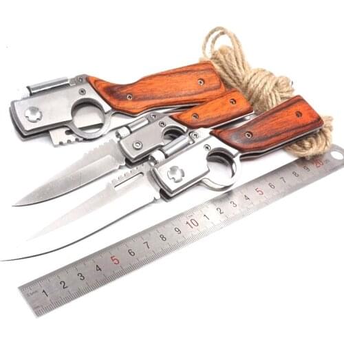 Tactical Folding Knife Outdoor Survival Pocket Knife Camping Hiking Hunting Knives with Led Light Wood Handle Self-defense Tools