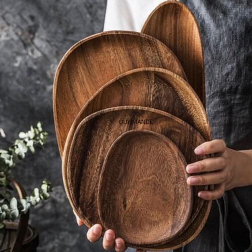 All Wood Acacia Wood Irregular Oval Solid Wood Plate Fruit Plate Saucer Tea Plate Dessert Plate Dinner Set Dishes and Plates