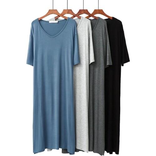 Comfortable Loose Modal Sleepwear Dress For Women Spring Summer Nightgowns Sexy V Neck Long Nightdress Korean New Nightshirt