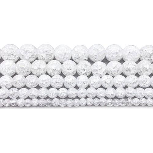 High Quality 4/ 6/ 8 /10/ 12mm Natural White Cracked Crystal Round Loose Beads for Jewelry Making DIY Necklace Bracelet