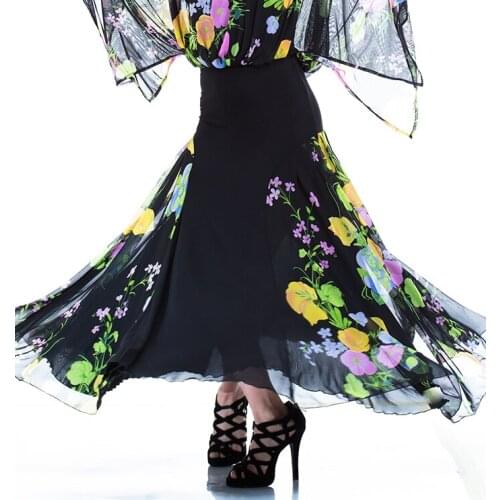 Ballroom dance skirt modern dance skirt big flare skirt hem two layers gauze mesh fabric S14002