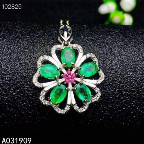 KJJEAXCMY boutique jewelry 925 sterling silver inlaid Natural emerald pendant Female supports detection exquisite