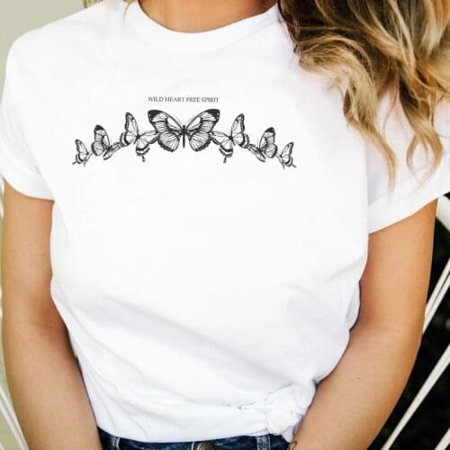Wild Heart Butterfly Female T Shirt Womens Vintage Fashion Cute Aesthetic T-Shirts Casual Short Sleeve Inspirational Quote Tee