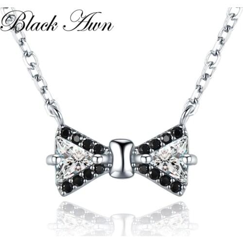 BLACK AWN Bow Shape New Arrivals 925 Sterling Silver Fine Jewelry Trendy Engagement necklaces & pendants for Women K018
