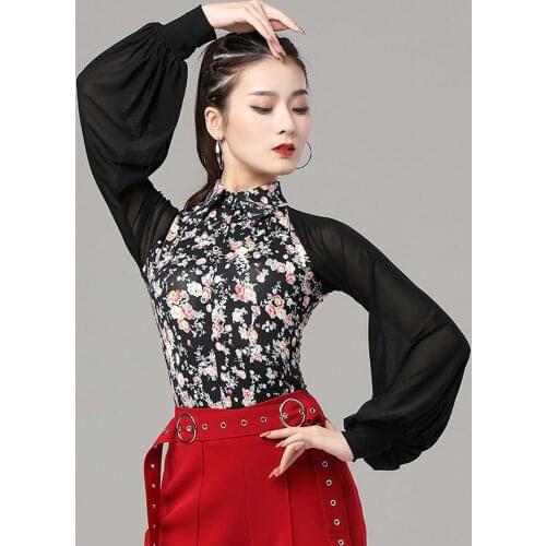 2021 New 6007 Latin Dance Bodysuit Women Floral and Patchwork Latin Dance Tops for Ballroom Belly Modern Dancing Performamnce