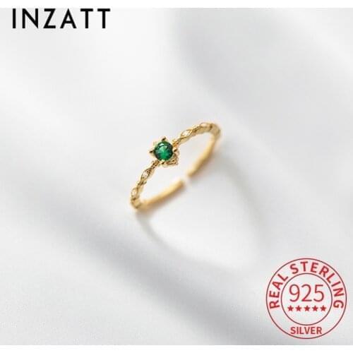 INZATT Real 925 Sterling Silver Green Zircon Adjustable 18k Ring For Women Party Fine Jewelry Minimalist Accessories