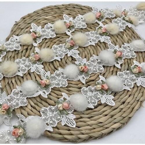 1 Yards 3D Flowers Pearl Embroidered Lace Trim Ribbon Fabric Handmade Sewing Craft for Costume Hat Decoration