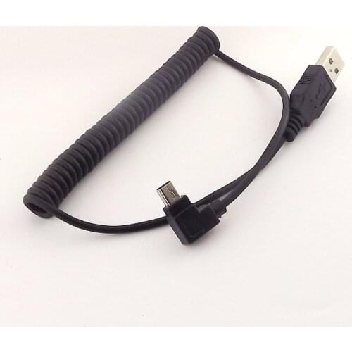 10pcs Spiral Coiled USB 2.0 A Male to Mini USB 5 Pin Male Left Angle Adapter Cable 5FT