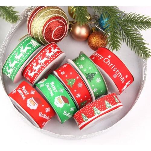 10Yards/Roll Red/Green Christmas Printing Ribbon For Gift Packaging Cropped Bow Wrap Christmas Gift Wrapping Ribbon Decoration
