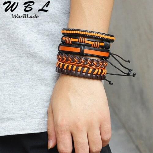 2019 Genuine Leather Bracelet Men Multilayer Braid Wrap Bracelets & Bangles Punk Wrap Wristband 5pcs/set For Women