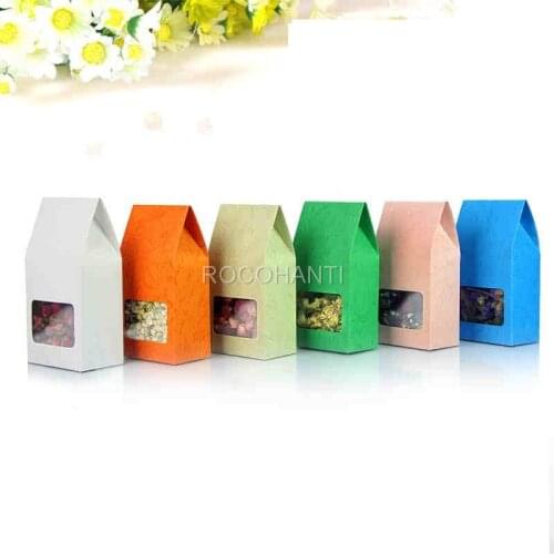 50X High-grade Embossing Kraft Paper Box With Plastic Clear Window Stand Up For Snacks Gifts Food Packaging Box Disposable