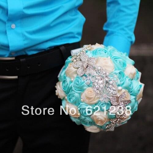 8 inch custom bride holding flowers, rose brooch bouquet, a variety of wedding color selection, send the groom corsage