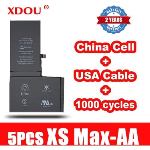 5pcs XDOU Battery For iPhone XS Max 2716mAh Repair Replaced 100% Cobalt China Cell USA Cable 1000 Cycles For Apple XSMAX AA