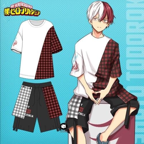 Anime Japanese My Hero Academia Todoroki Shoto Cosplay Short-Sleeved T-shirt Mens And Womens Summer Shorts Clothes