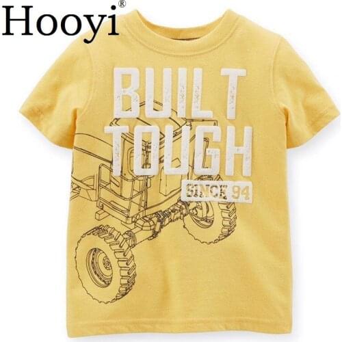Hooyi Tractor Baby Boys Clothing Shirts Summer 100% Cotton Children Tee Shirts Boy Tops Built Tough Yellow T-Shirt Kids Outfits