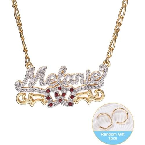 HIYONG Personalized Name Necklace Double Gold Plated Nameplate Custom Necklace 3D Zirconia Customized Necklaces Hip Pop Jewelry