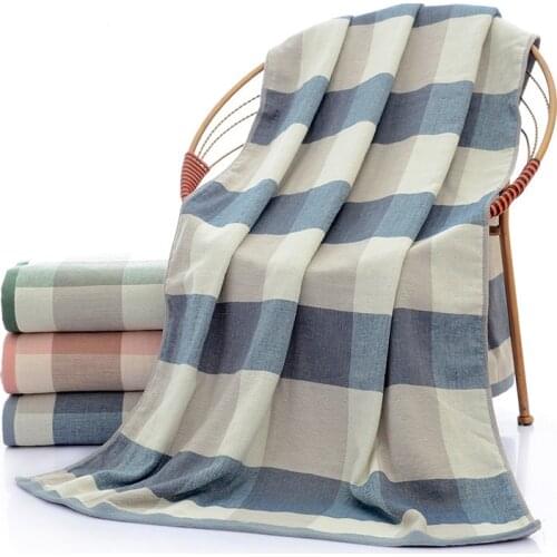 70*140cm long-staple cotton non-shedding non-fading check pure cotton gauze quick-drying bath towel beach towel