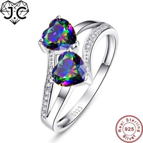 J.C Rainbow & Ruby & White Topaz Fine Jewelry Solid 925 Sterling Silver Ring Size 6 7 8 9 For Lovers Classic Wedding Birdal