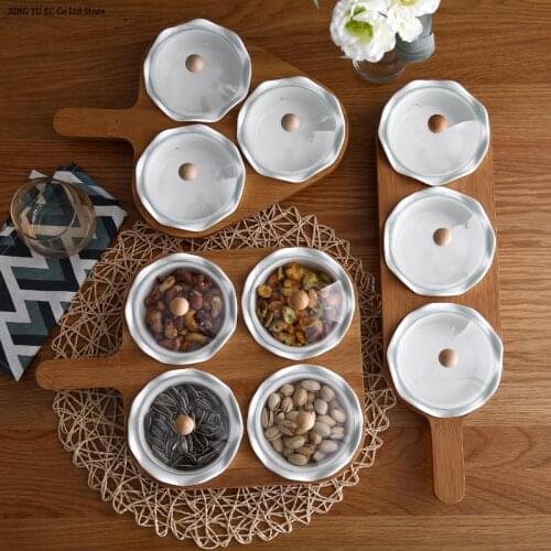 Ceramic Candy Box Dried Fruit Nut Fruit Plate Bamboo Wooden Frame Glass Cover Dessert Plate Nordic Creative Table Supplies