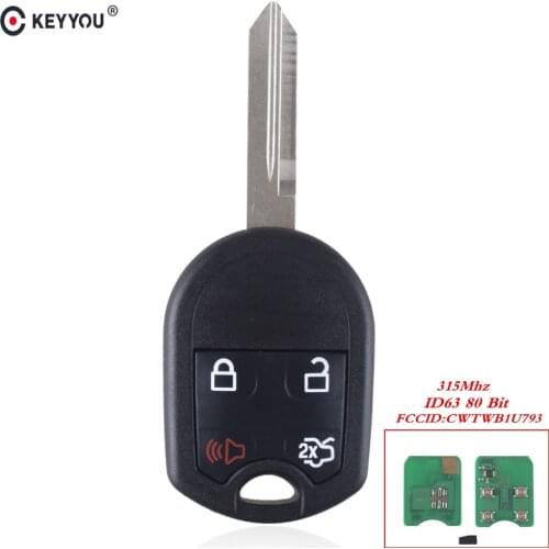 KEYYOU 4 Button Smart Remote Keyless Car Key For Ford Edge Escape Expedition Explorer With 4D63 Chip 80 Bits CWTWB1U793 315Mhz
