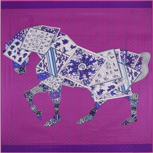 Classic Retro Scarf Silk 100% Horse Print Luxury Brand Handkerchief Square Scarf Bandana Fashion Women Shawl Beach S07