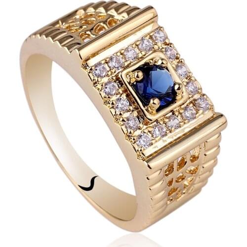 Mens Gold Color Real Sterling 925 Silver Ring Jewelry 4.5mm Round Stone R125 Size 10 11 12 13