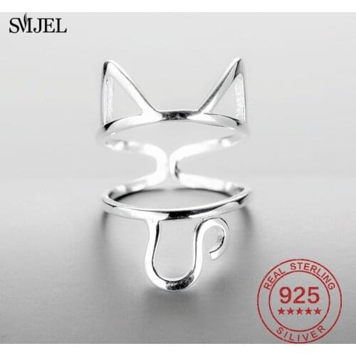 925 Sterling Silver Luxury Cat Ring for Women Fashion Lovely Cat Shape Jewelrys Wedding Gift Cartoon Animal Ring Birthday Giifts