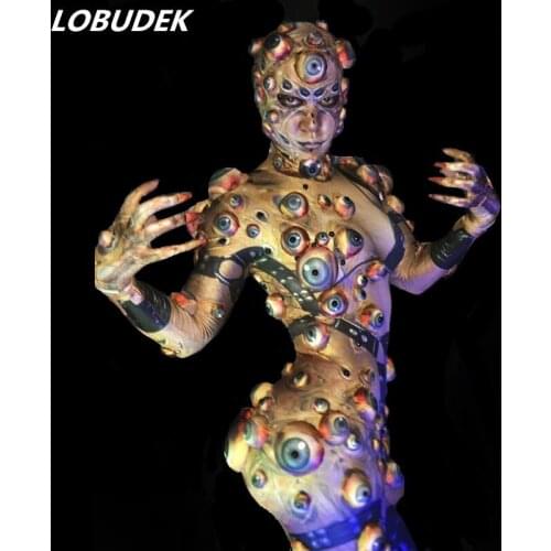 Halloween Adult Men Women Scary Costume Nightclub Party Horror Performance Clothing Novelty Printing Skinny Jumpsuit Role Outfit