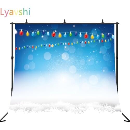 Lyavshi Christmas blue background with lights and snow background Photo Vinyl Studio Backdrops Props Photography Backdrops
