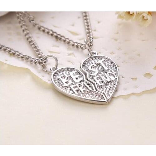 Fashion rhodium plated heart charm two parts pendant necklace with best friend necklace xy319