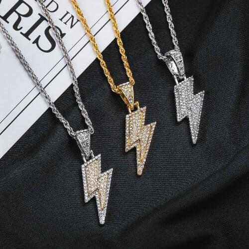 Fashion Mens Necklaces Cubic Zirconia Lightning Pendant Punk Cool Party Male Jewelry Stainless Steel Chain with 24