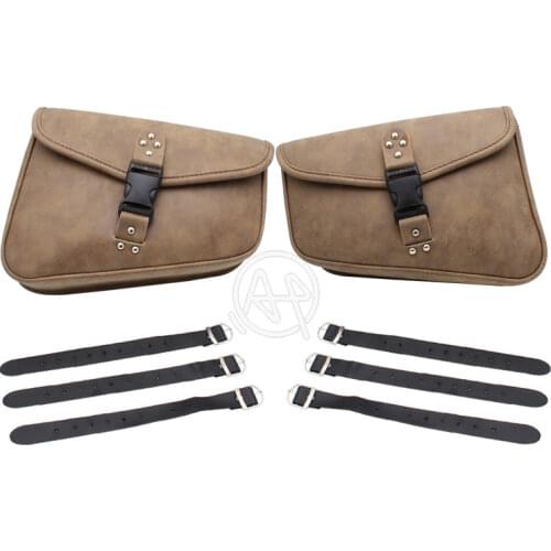 Motorcycle Brown PU Leather Left Right Side Tool Pouch Saddle Bags Universal for Harley Sportster Softail Fatboy Honda Kawasaki