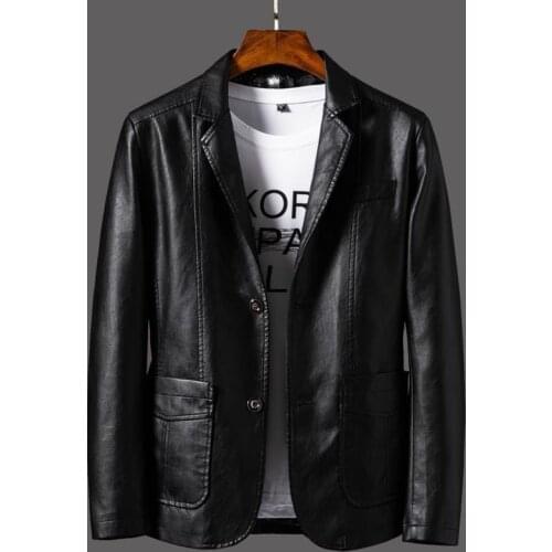2021 New Brand Clothing Fashion Mens High Quality Casual Leather Jacket Male Slim Fit Business Pu Leather Suit Coats Blazers