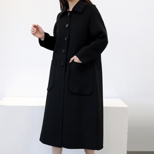 2021 New Women Wool Coat Long Autumn Korean Fashion Double-faced Woolen Coats Black Womens Clothing Jaqueta Feminina WPY4205