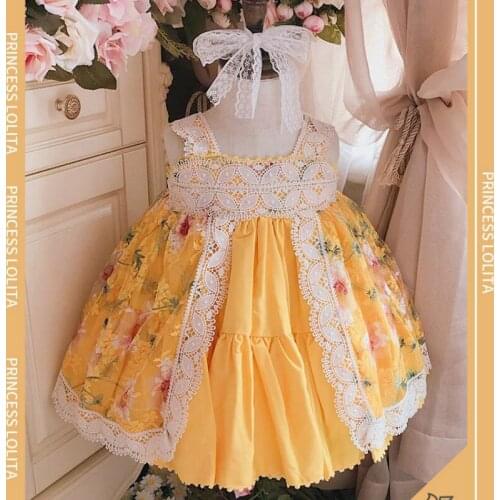 Summer New Girls Yellow Sweet Princess Dress Lolita Princess Dress Baby Birthday Girl Toddler Girl Clothes Flower Girl Dresses