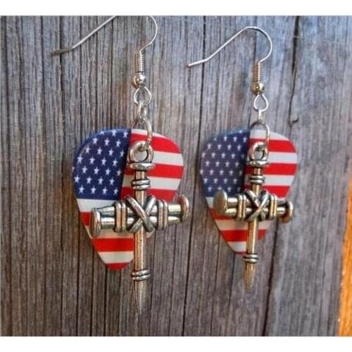 New Cross-border Leather Earrings Printed Flag Five-pointed Star Pu Leather Earrings Metal Sword Multi-layer Earrings Wholesale