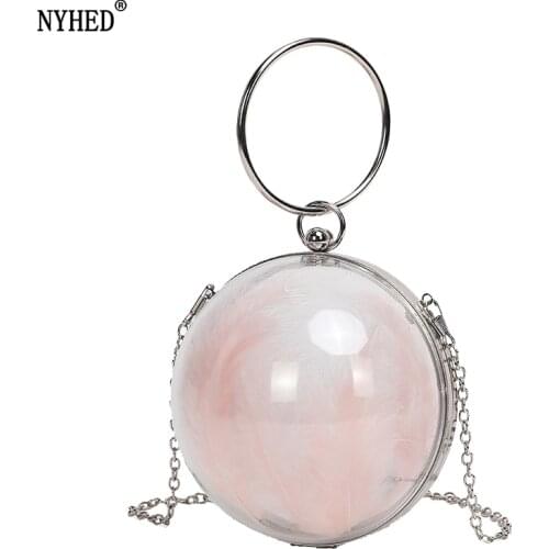 NYHED Transparent Clutches Bag For Women Circular Chains Handbag Evening Party Dinner Clutch Small Makeup Bag