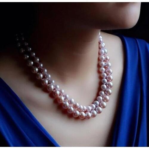 2 row 9-10mm genuine natural south sea pink pearl necklace 14k