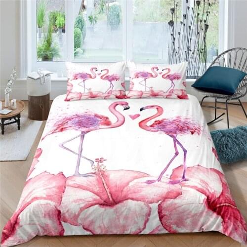 Luxury 3D Animal Flamingo Printed Bedding Set 2/3pcs Comfortable Couple Duvet Cover Pillowcase Home Textile Queen and King Size