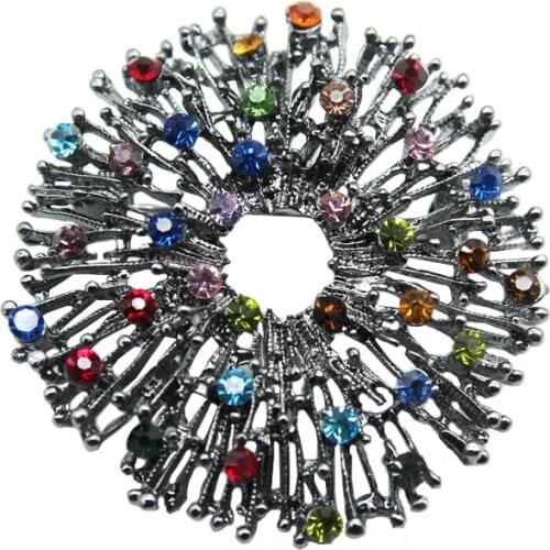 Vintage Sparkling Multicolor Crystal Wrench Round Brooch Pins For Women Scarf Buckle Wedding Bouquet